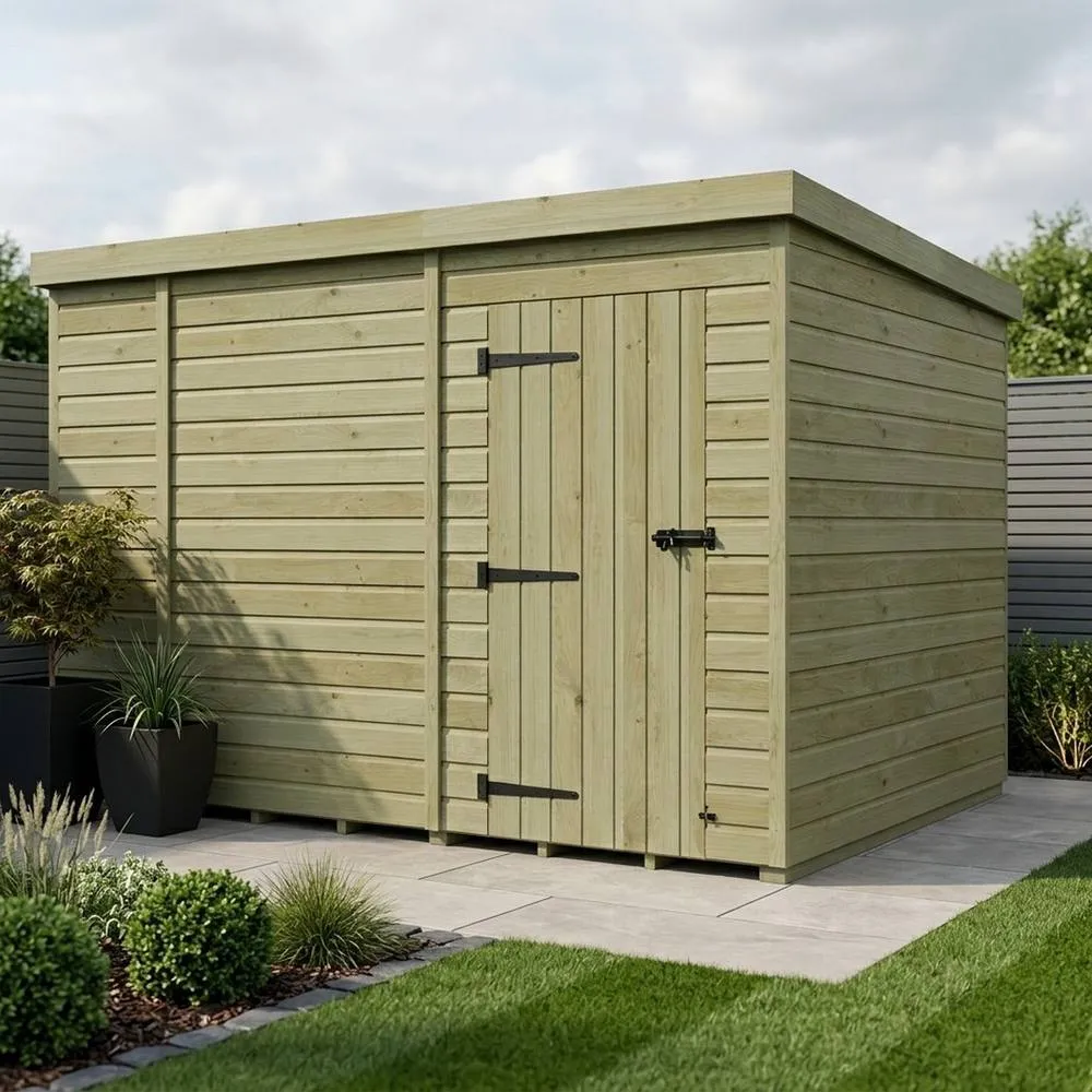 Buttercup Farm 10ft x 9ft Pent Garden Shed Single Door No Windows - Timber in Brown 2