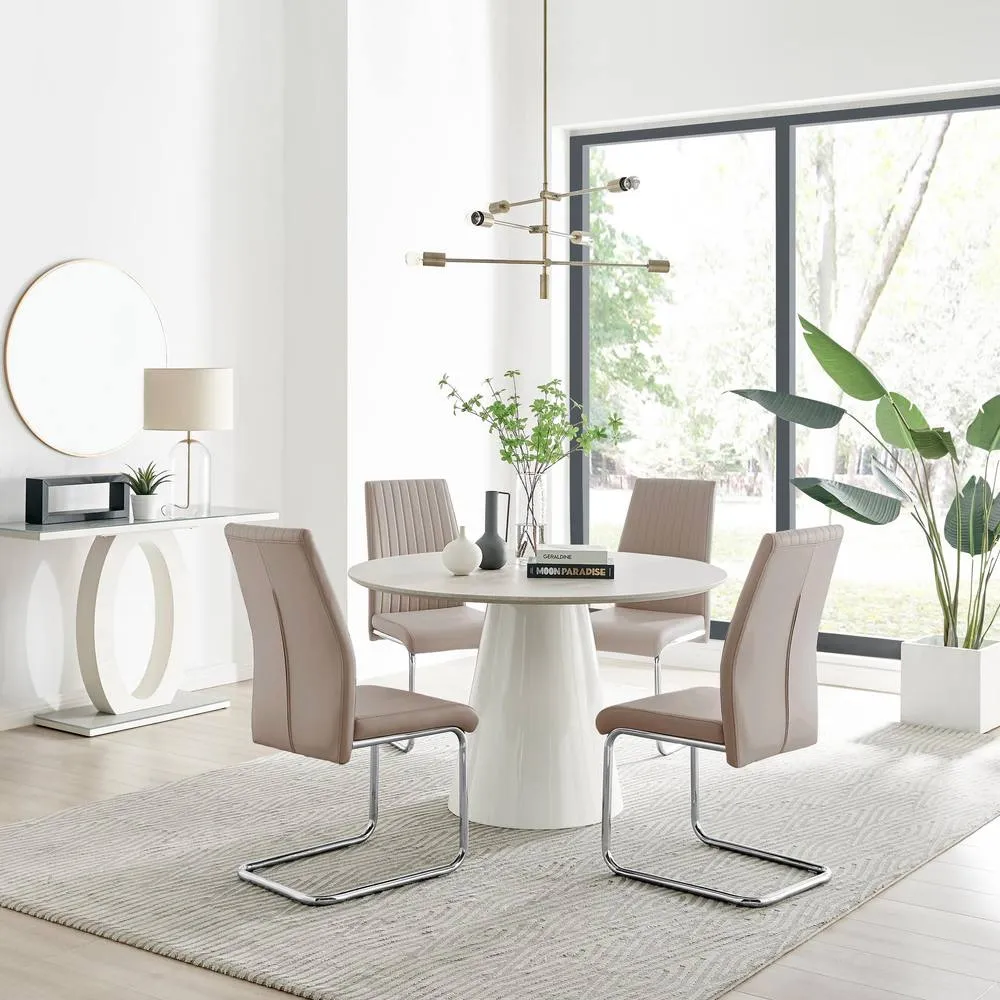 FurnitureboxUK Palma Beige Stone Effect Round Table & 4 Cappuccino Lorenzo Chairs