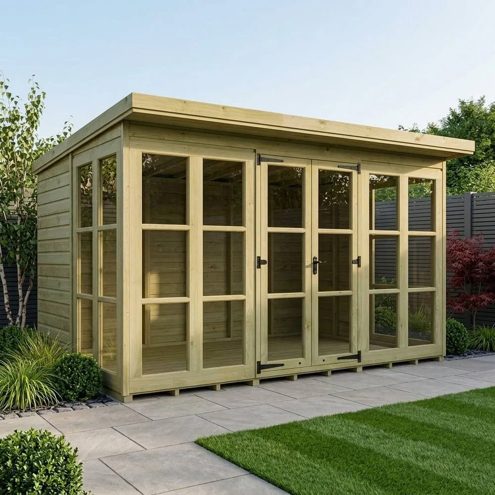 Buttercup Farm 12ft x 8ft Georgian Pent Summer House - Pressure Treated Timber in Brown 2
