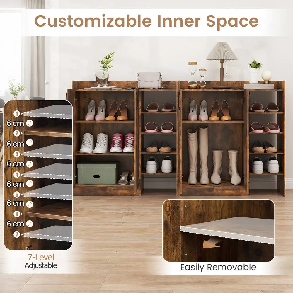 Costway Industrial Shoe Cabinet Shoe Wooden Storage Organizer w/4 Open Shelves in Brown 4