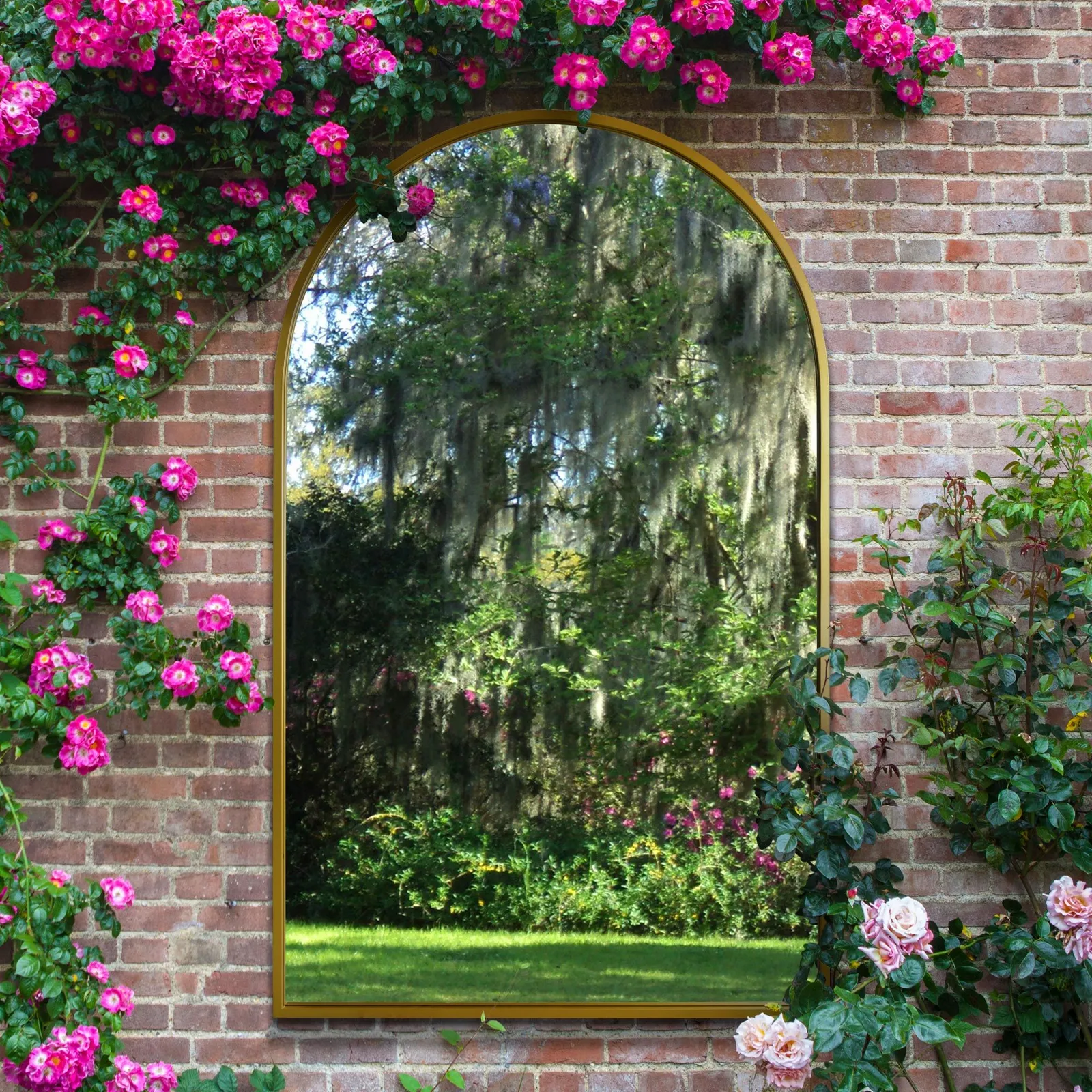 MirrorOutlet Gold Framed Arched Leaner/Wall Garden Mirror 75" x 47" (190x120CM) 2