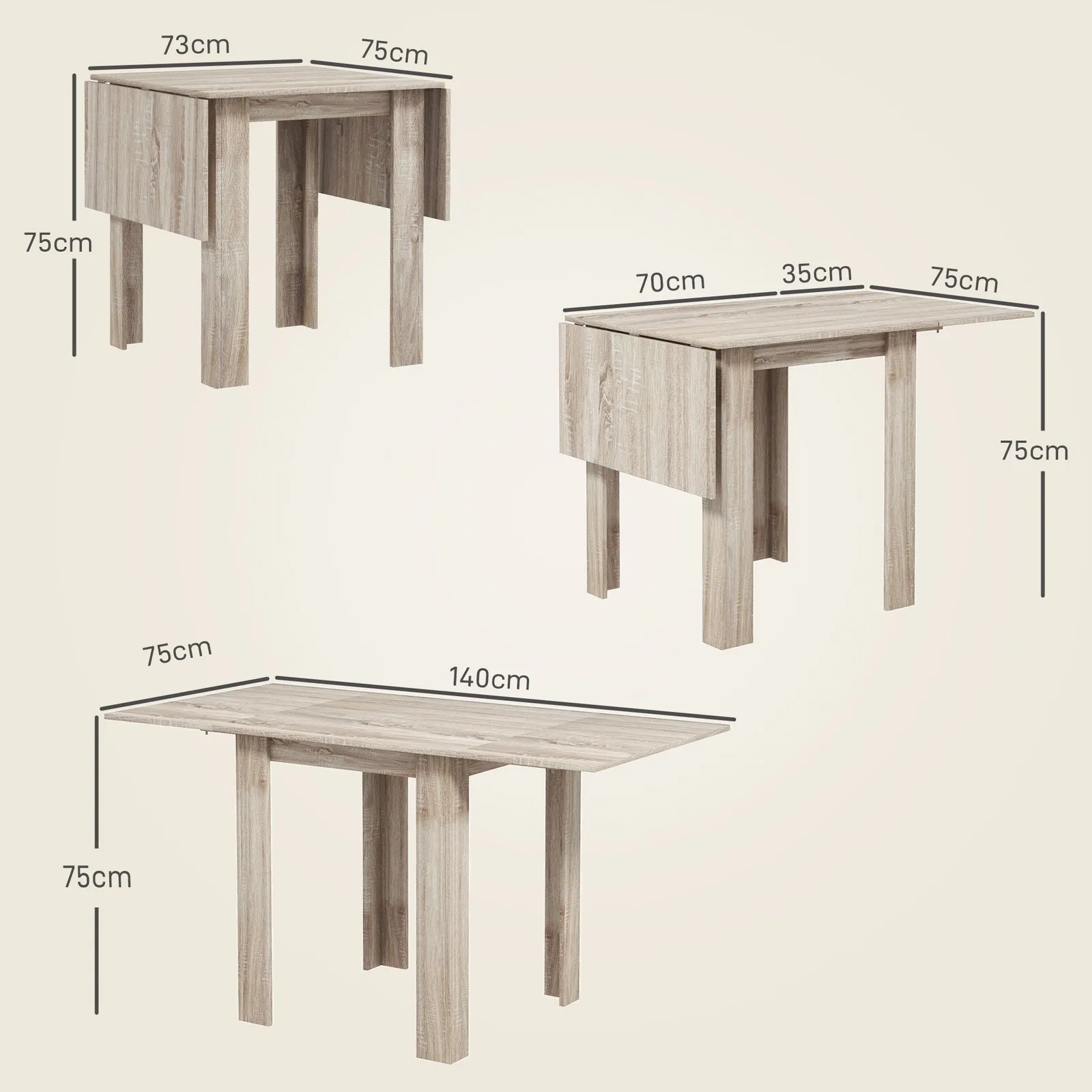 HOMCOM Extendable Kitchen Table Folding Dining Table for Small Space in Light Oak 3