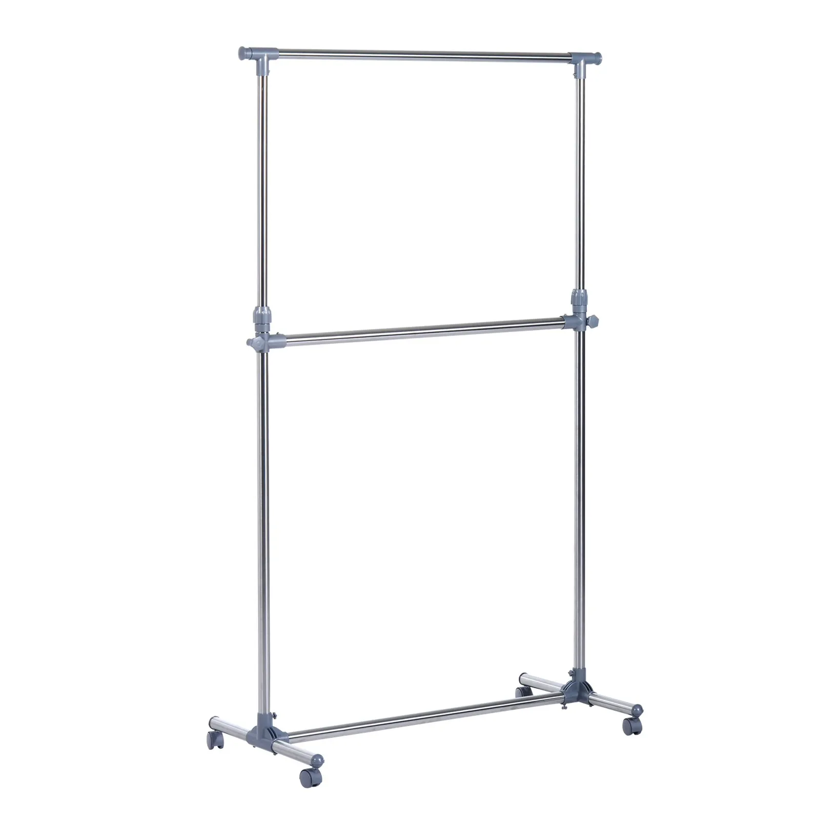 HOMCOM Heavy Duty Adjustable Clothes Hanger Storage Clots Rail Garments Shelf in Grey 2