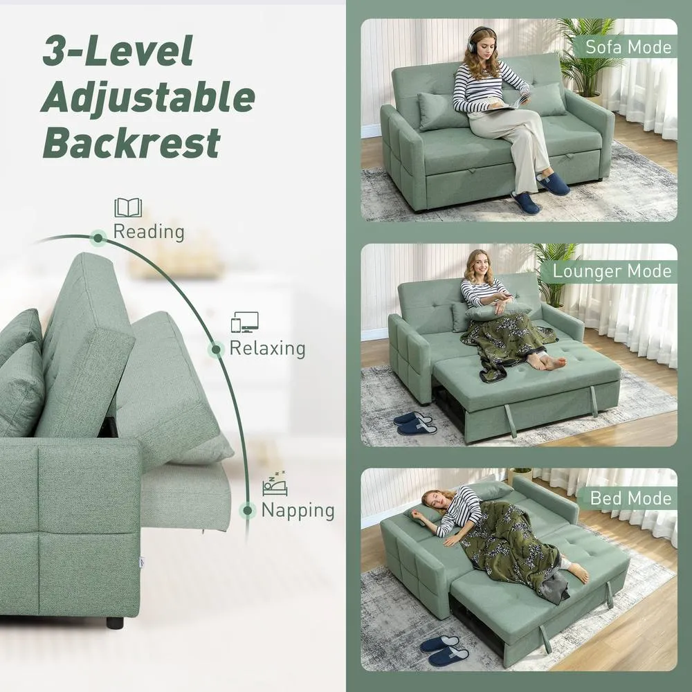 HOMCOM 2 Seater Sofa Bed, Convertible Pull Out Bed Settee, Light Green 6