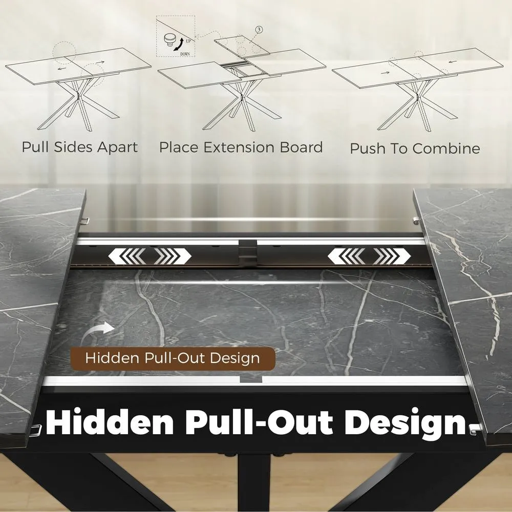 HOMCOM Extendable Dining Table for 4-8 People, Marble Effect in Black 5