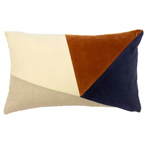 Multi Block Cushion  Navy and Ginger