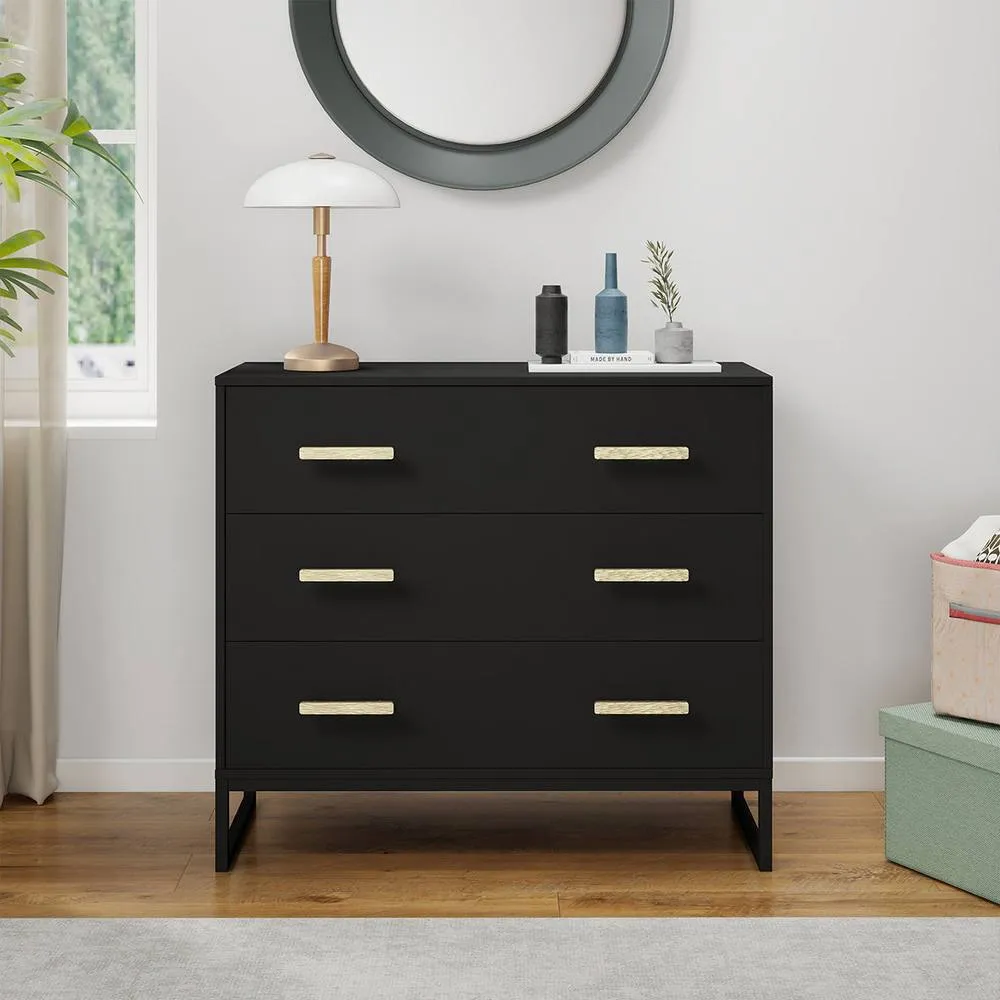 Melody Maison Black 3 Drawer Chest Of Drawers - Luna Black Range