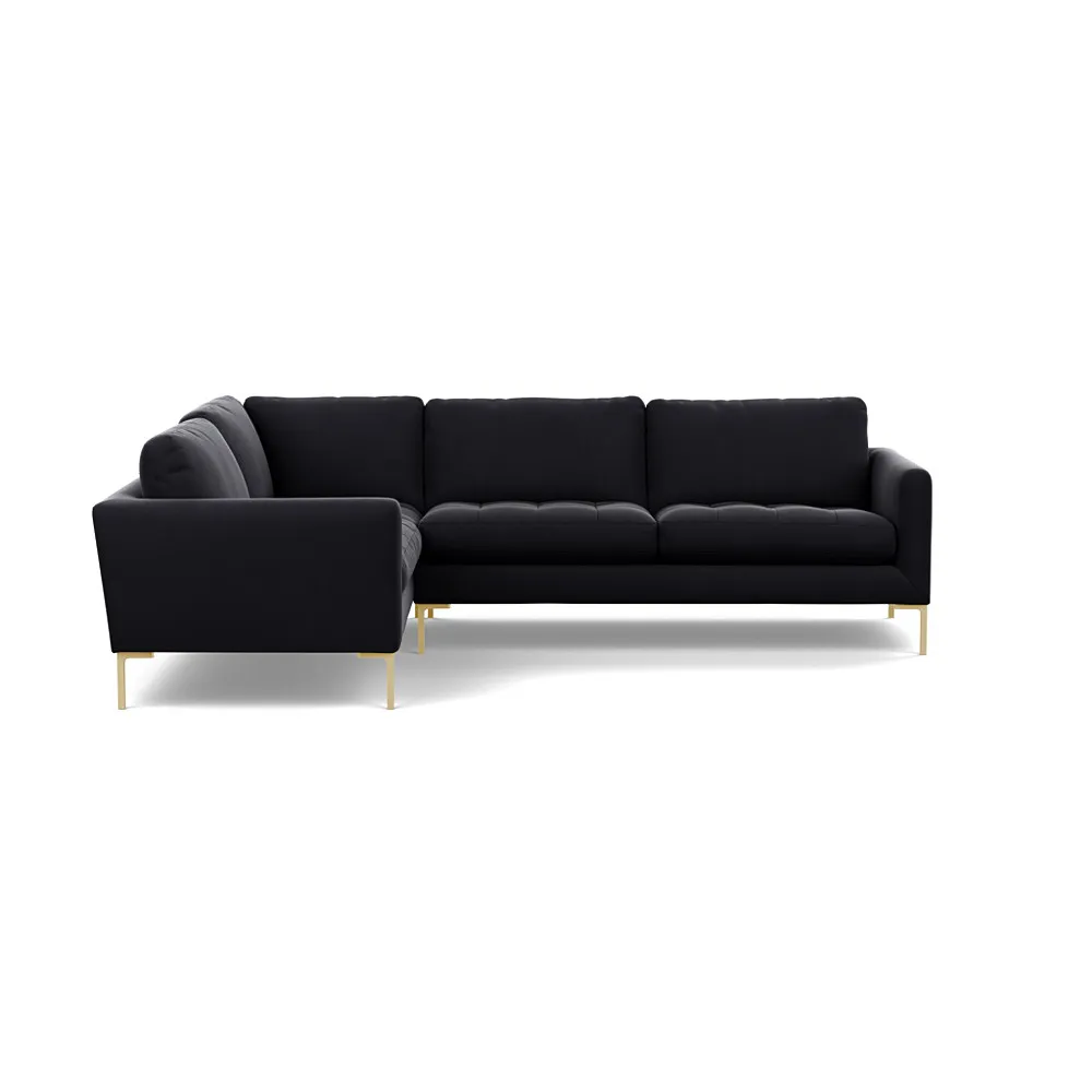 Heal's Eton Left Hand Facing Corner Sofa Velvet Black Brass Feet