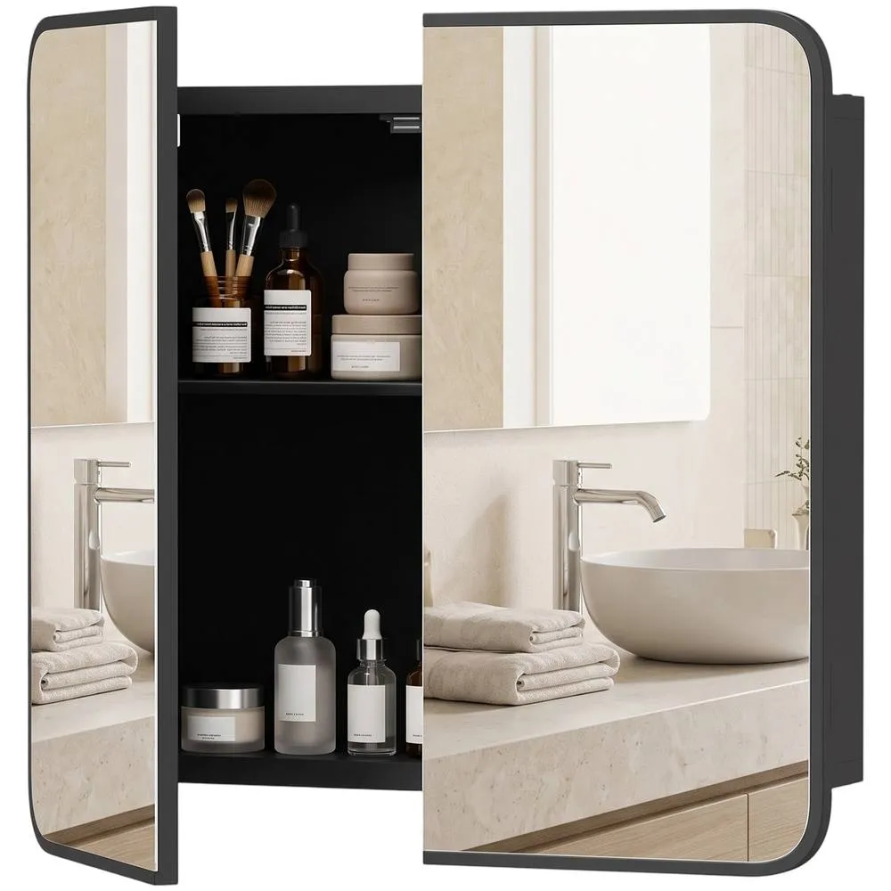 HOMCOM Bathroom Medicine Mirror Cabinet, Bathroom Wall Cabinet, Black