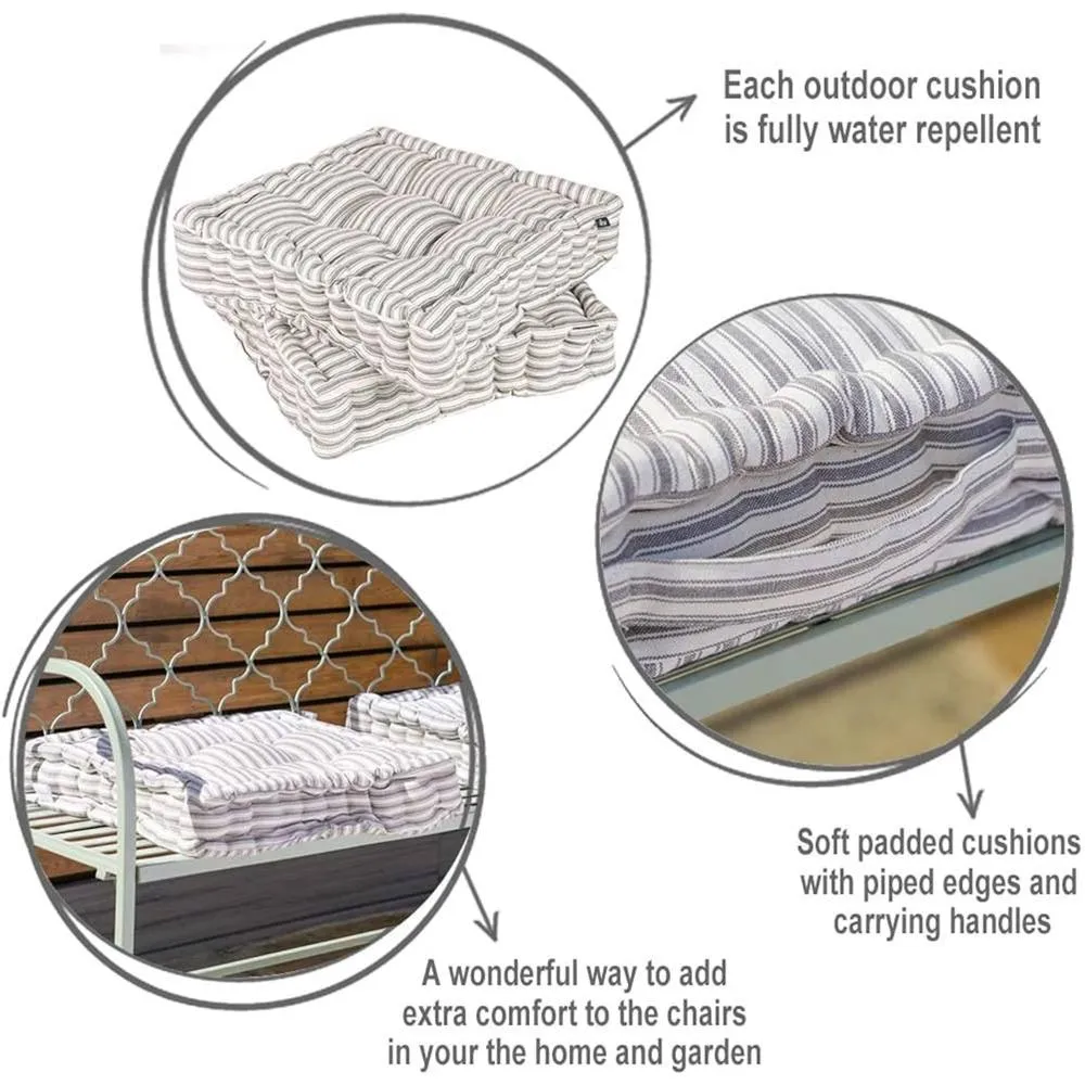 Dibor Set of 4 Giant Grey Striped Indoor Dining Chair Seat Pad Cushions L50cm x W50cm 5