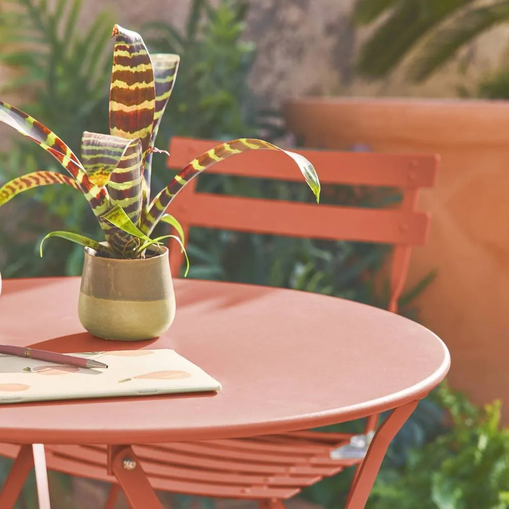 sweeek Round folding metal bistro garden table with 2 chairs in Terracotta 4