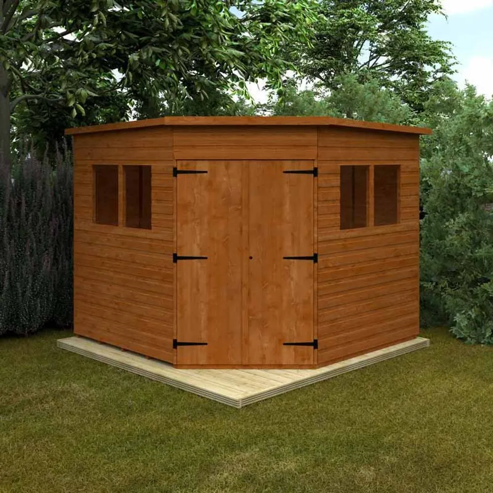 Buttercup Farm 8 x 8 Feet Corner Shed 12mm Shed - Solid Wood/Softwood/Pine in Burnt Orange 2