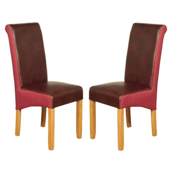 Charlene Burgundy And Plum Leather Dining Chair In Pair
