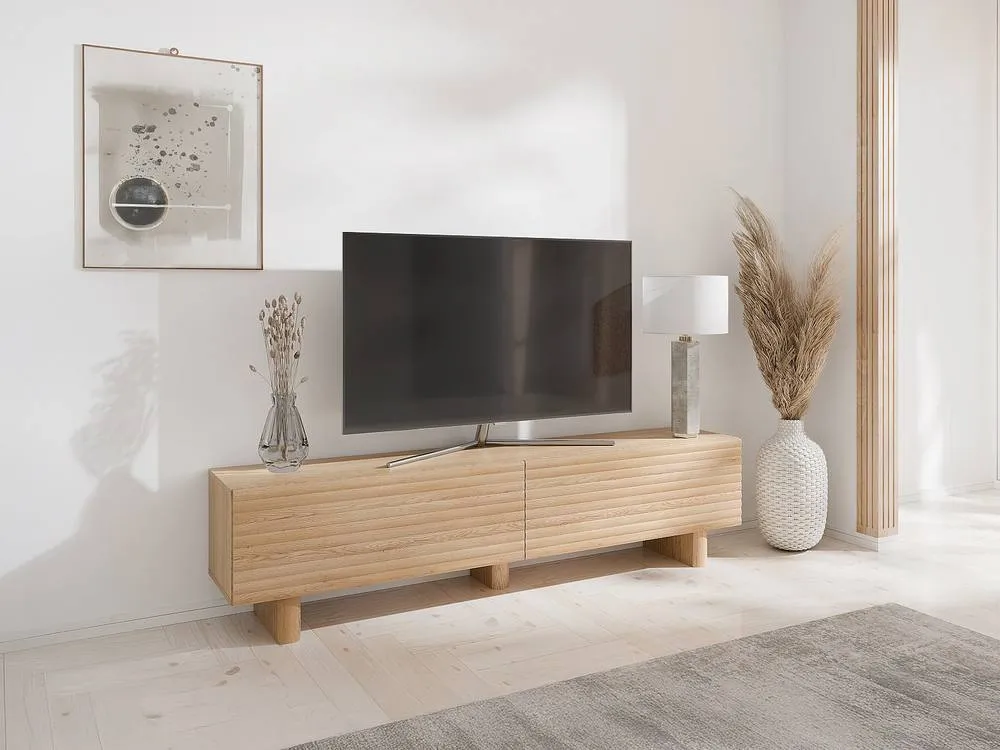 Vente-unique TV Unit With 2 Doors In MDF - 180 Cm - Natural - LUDIMA in Light Oak