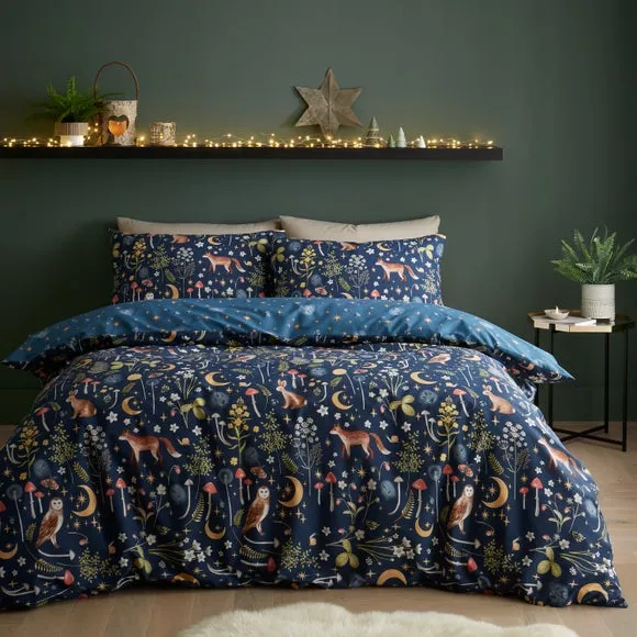 Catherine Lansfield Enchanted Twilight Animals Reversible Duvet Cover & Pillowcase Set 1