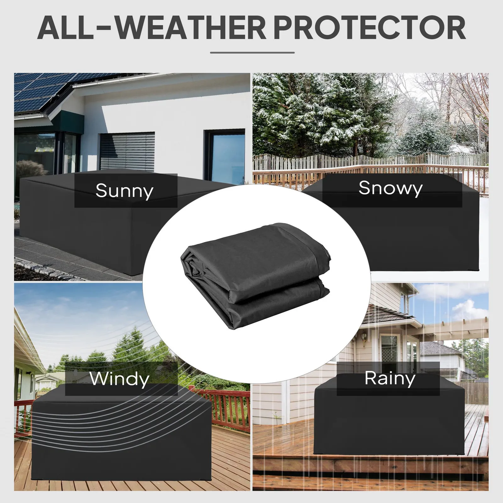 OUTSUNNY 275x205cm Outdoor Furniture Protective Cover Water UV Resistant in Black 4