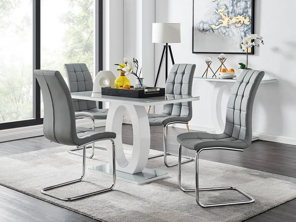 FurnitureboxUK Giovani Grey White Modern High Gloss & Glass Dining Table & 4 Murano Chairs Set 1