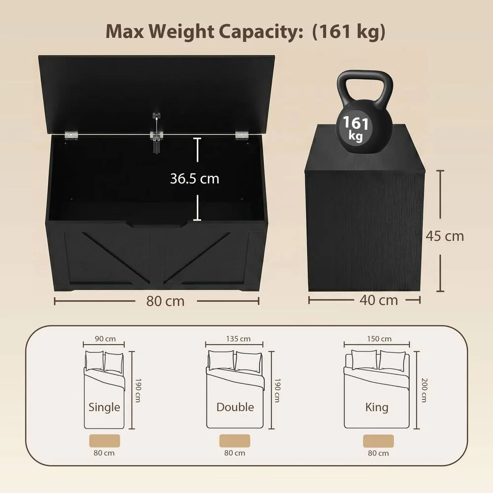 HOMCOM Storage Trunk for Living Room, with Safety Hinge, 80cm, Black 3
