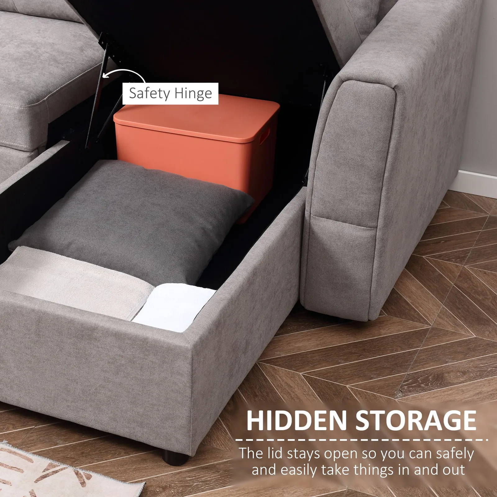 HOMCOM Linen-Look L-Shaped Sofa Bed with Storage Bed Sleeper Flat Studio in Grey 6