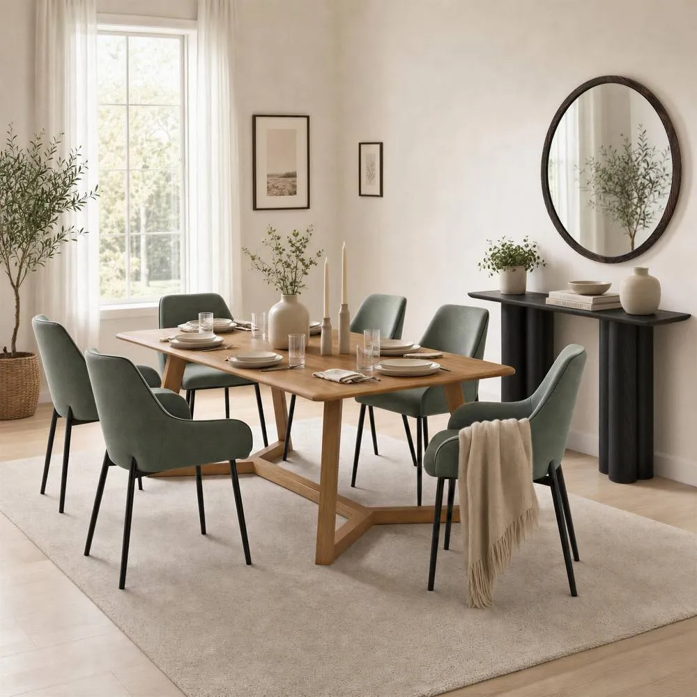 FurnitureboxUK Lulworth Walnut Effect Wood Dining Table 6 Green Beaumont Chairs in Brown