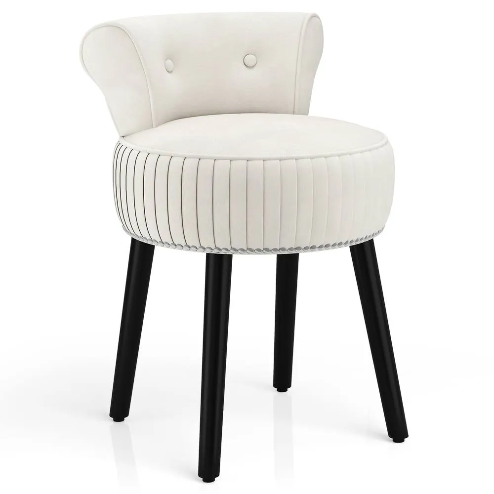 Costway Velvet Vanity Stool w/Tufted Back Upholstered Vanity Makeup Chair in White 3