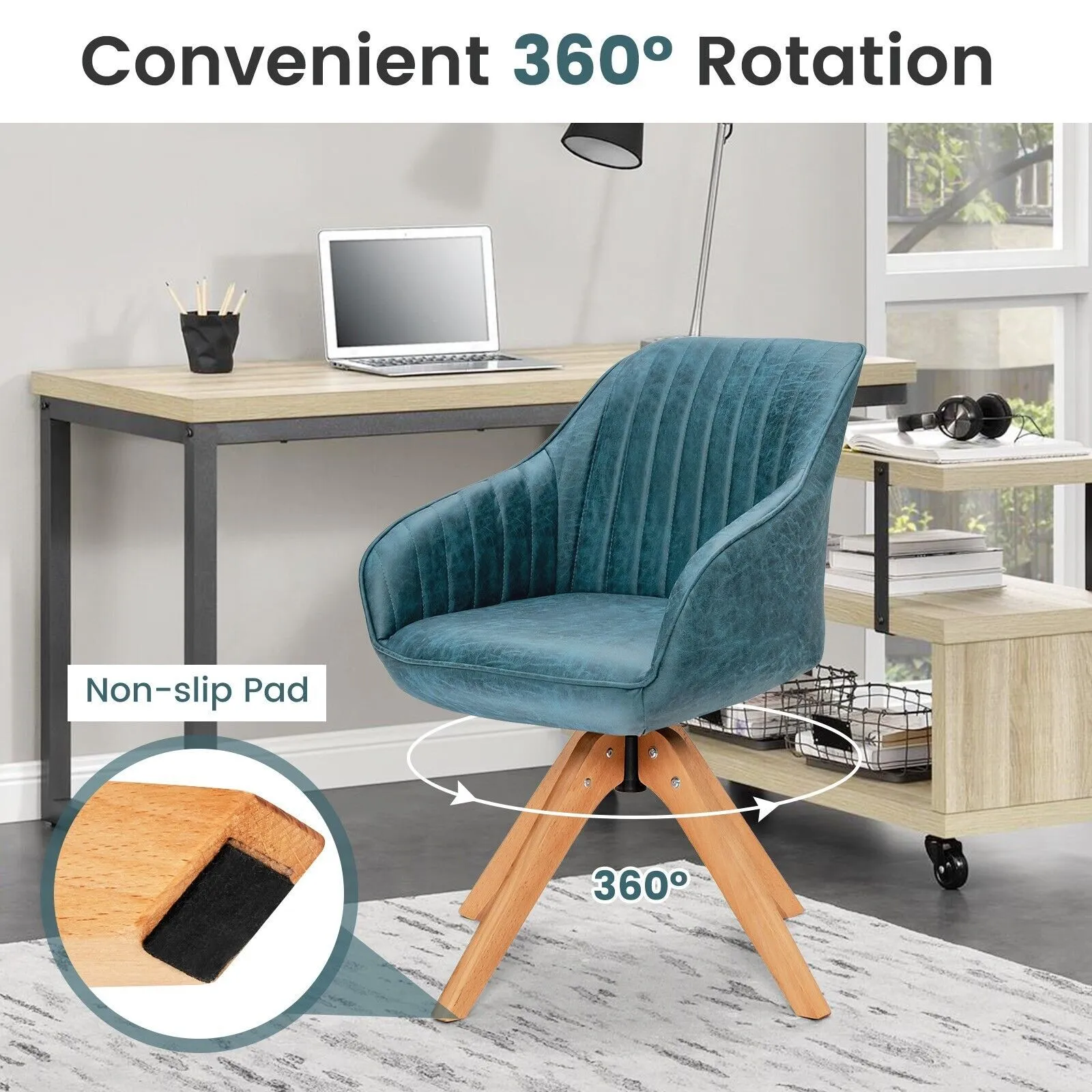Costway Set of 2 Swivel Accent Chair Ergonomic Armchairs Writing Desk Chairs in Blue 5