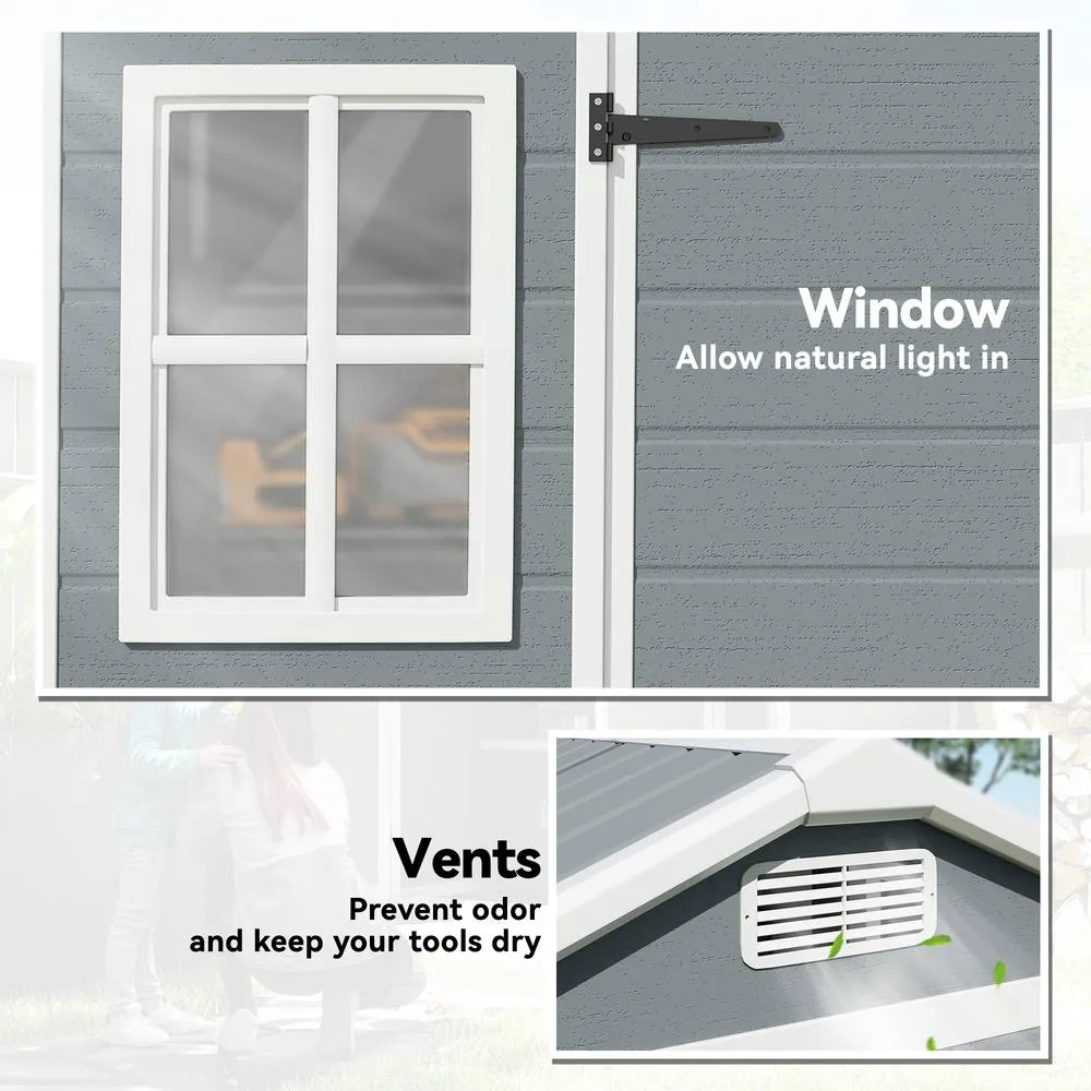 OUTSUNNY 8 x 4 ft Resin Garden Shed with Floor, Lockable Doors in Light Grey 5