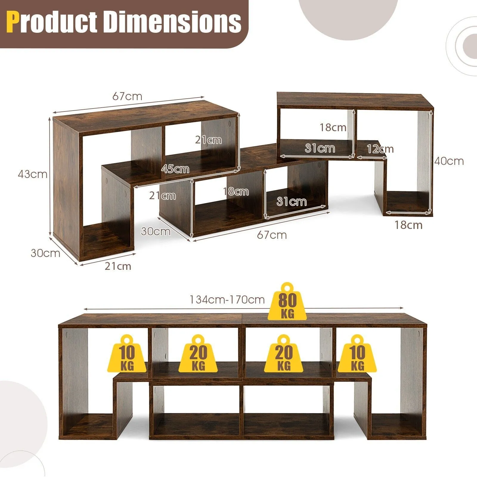 Costway TV Stand for TVs up to 65 Inches Free Combination Adjustable TV Cabinet Center in Brown 2