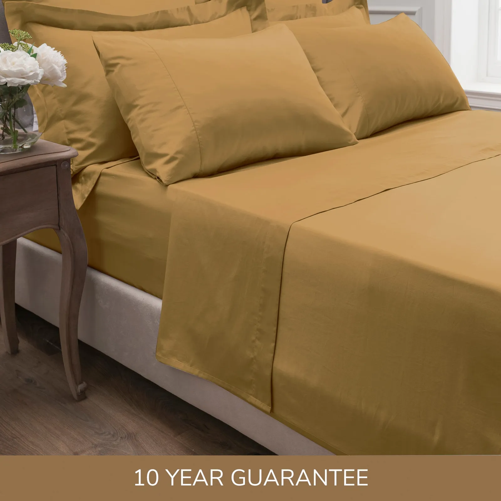 Dorma 300 Thread Count 100% Cotton Sateen Plain Flat Sheet Yellow