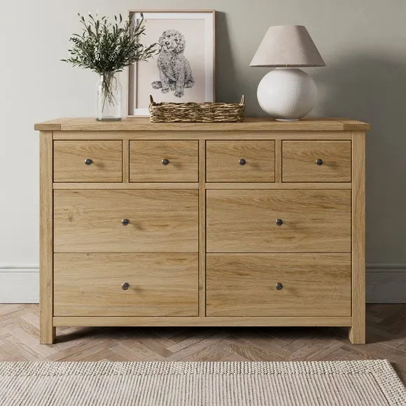 Olney Oak Wide Chest and Bedside Tables Furniture Set 3