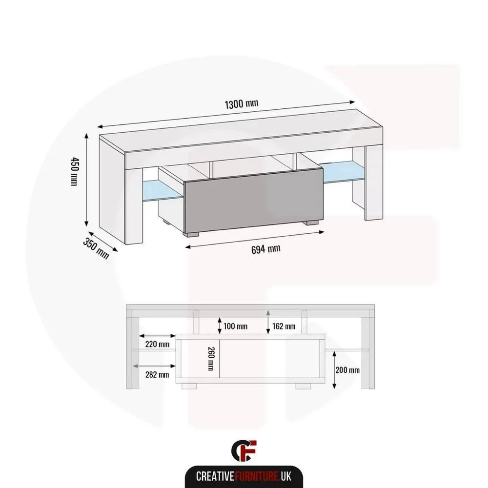 Creative Furniture Floe TV Unit 130cm - White with Gloss Doors & LED Lights 6