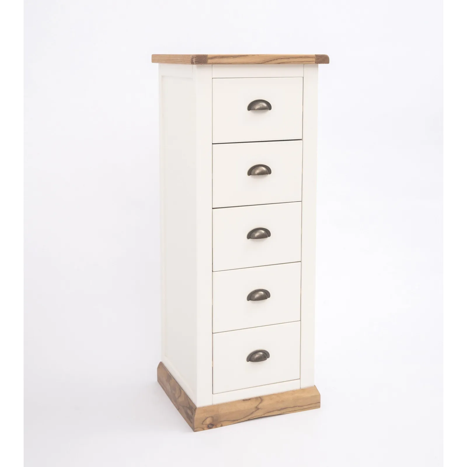 Cabinet Bits Tropea 5 Drawer Narrow Chest of Drawers Brass Cup Handle in Off-White 3