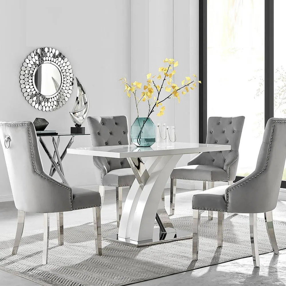 FurnitureboxUK Atlanta 4 Table & 4 Elephant Grey Belgravia Chairs