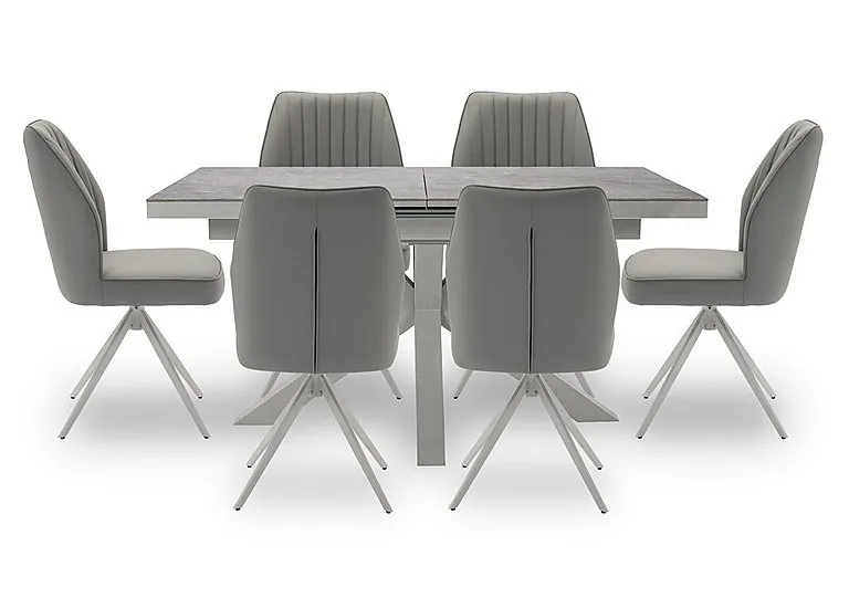 Fumo Pop Up Extending Dining Table and 6 Faux Leather Swivel Chairs - 140-cm