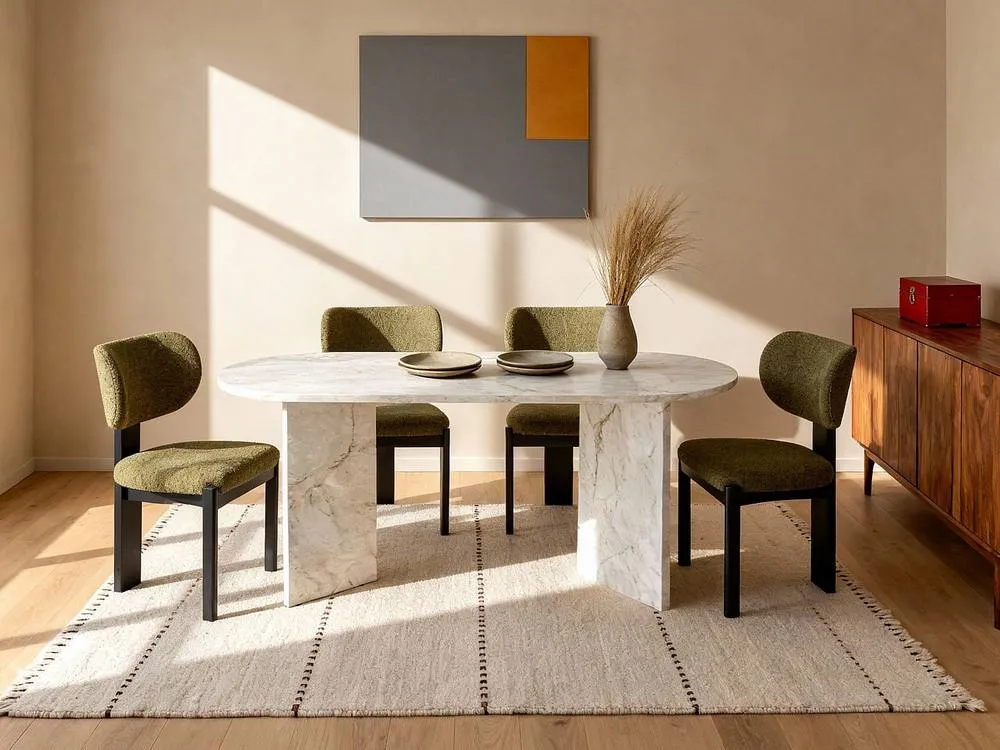Vente-unique Dining Table for 8 People - White Marble Effect - TOPANIA 6