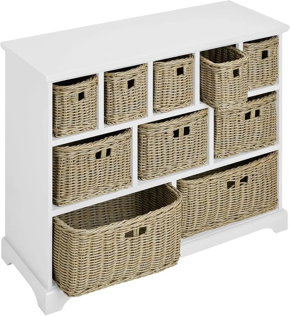 Statement Furniture Tetbury 10 Drawer Storage Unit with Brown Faux Wicker Baskets in White 6