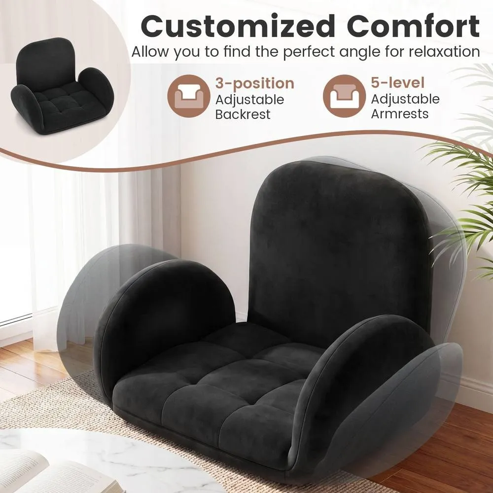 Costway Modern Gaming Floor Chair Folding Sofa Chair w/3-Position Backrest in Black 5