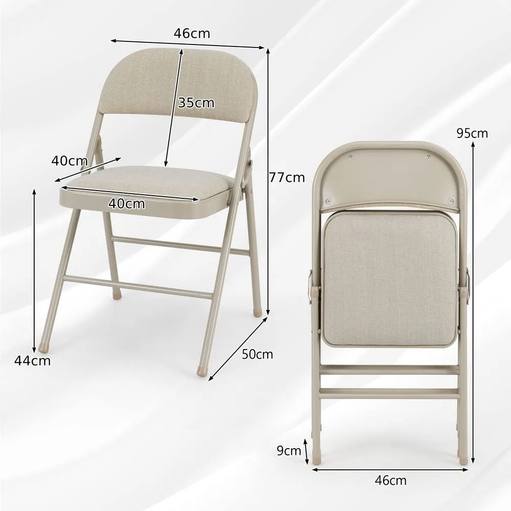 Costway Set of 6 Folding Fabric Padded Chairs w/ Sponge Seat & Backrest in Beige 2