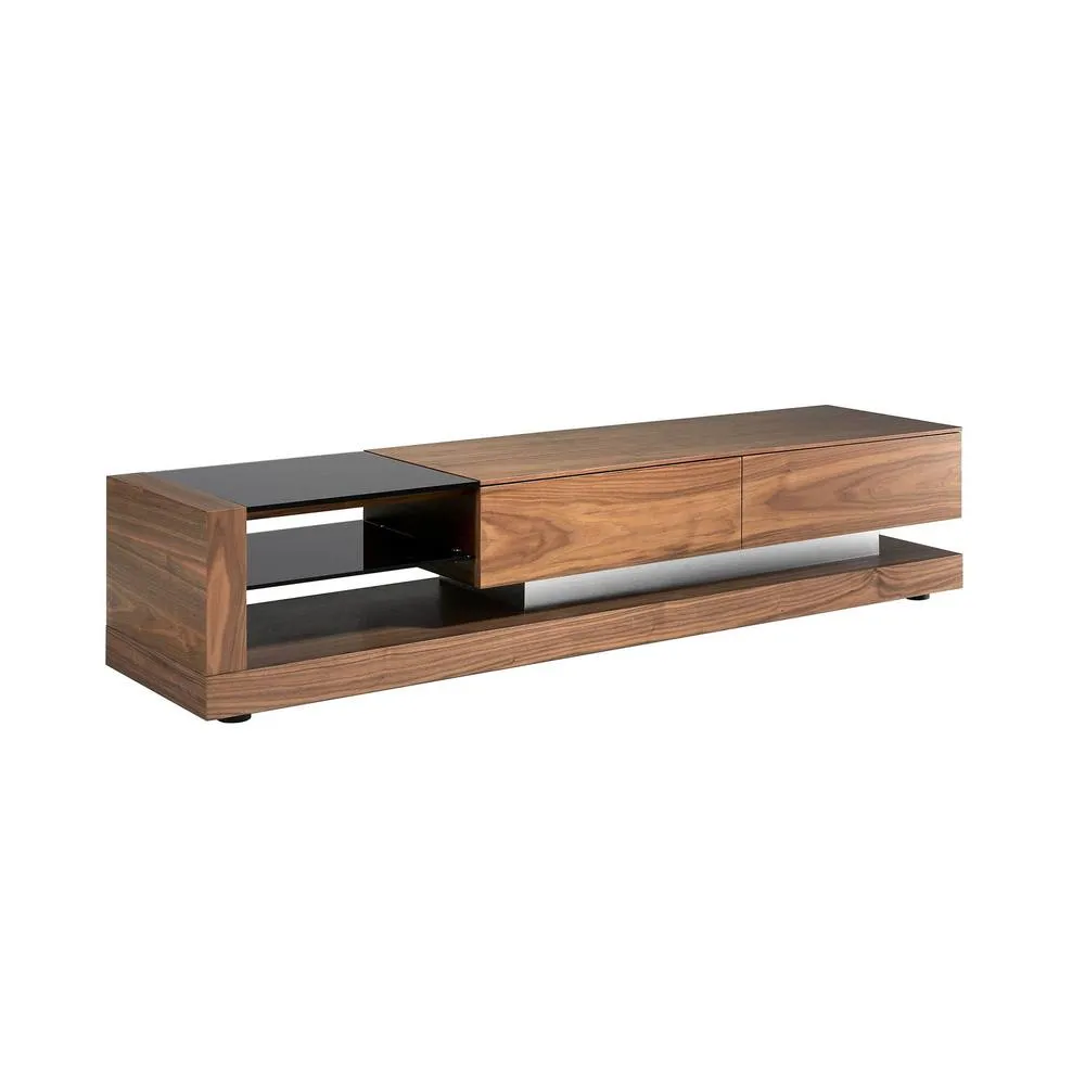 Angel Cerda Walnut TV Cabinet with Black Tinted Glass Top in Brown