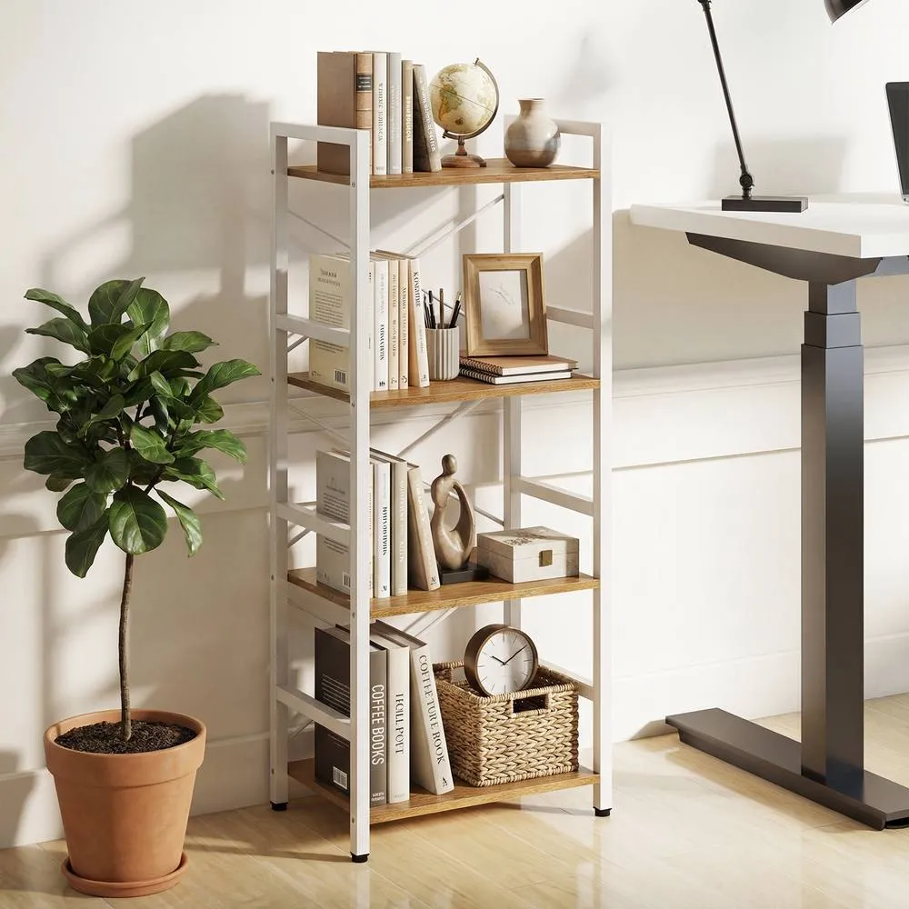 Costway Freestanding Bookshelf 4-Tier Bookcase Display Rack w/ Open Shelves in Natural