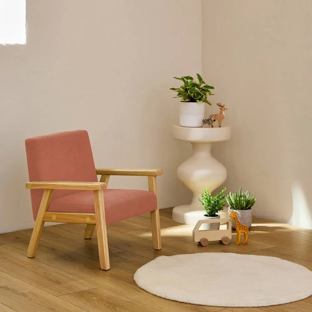 sweeek Children's scandi-style armchair, corduroy & rubberwood in Terracotta 1