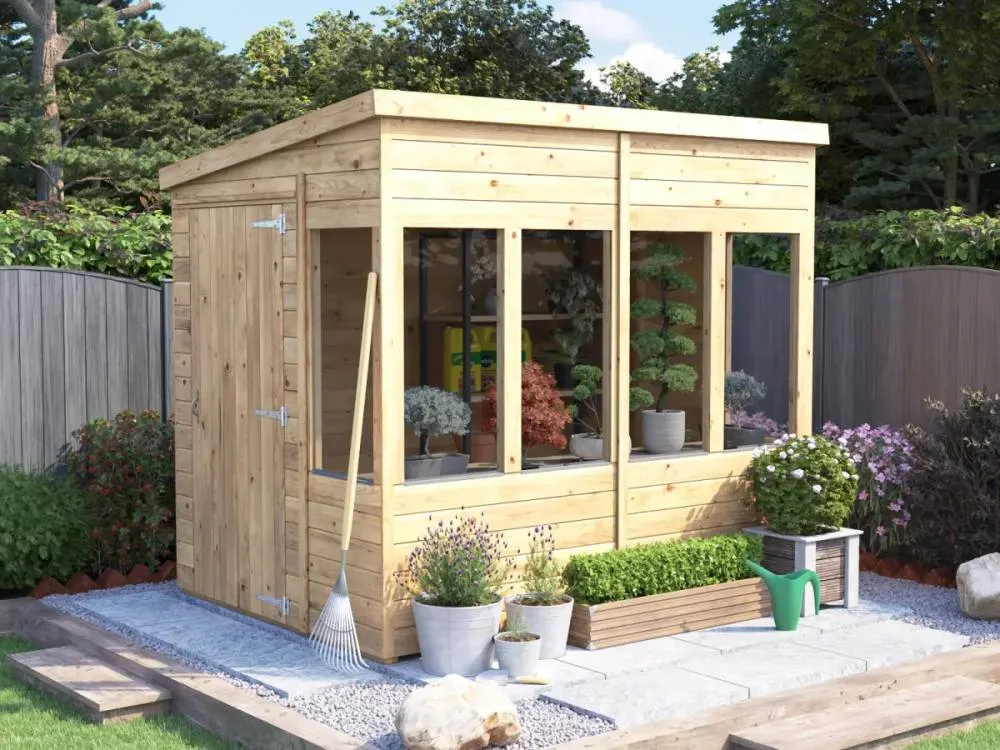 Dunster House Wooden Potting Shed Pent Roof W6' x D8' (W1.8m x D2.4m) Overlord Modular in Brown 2