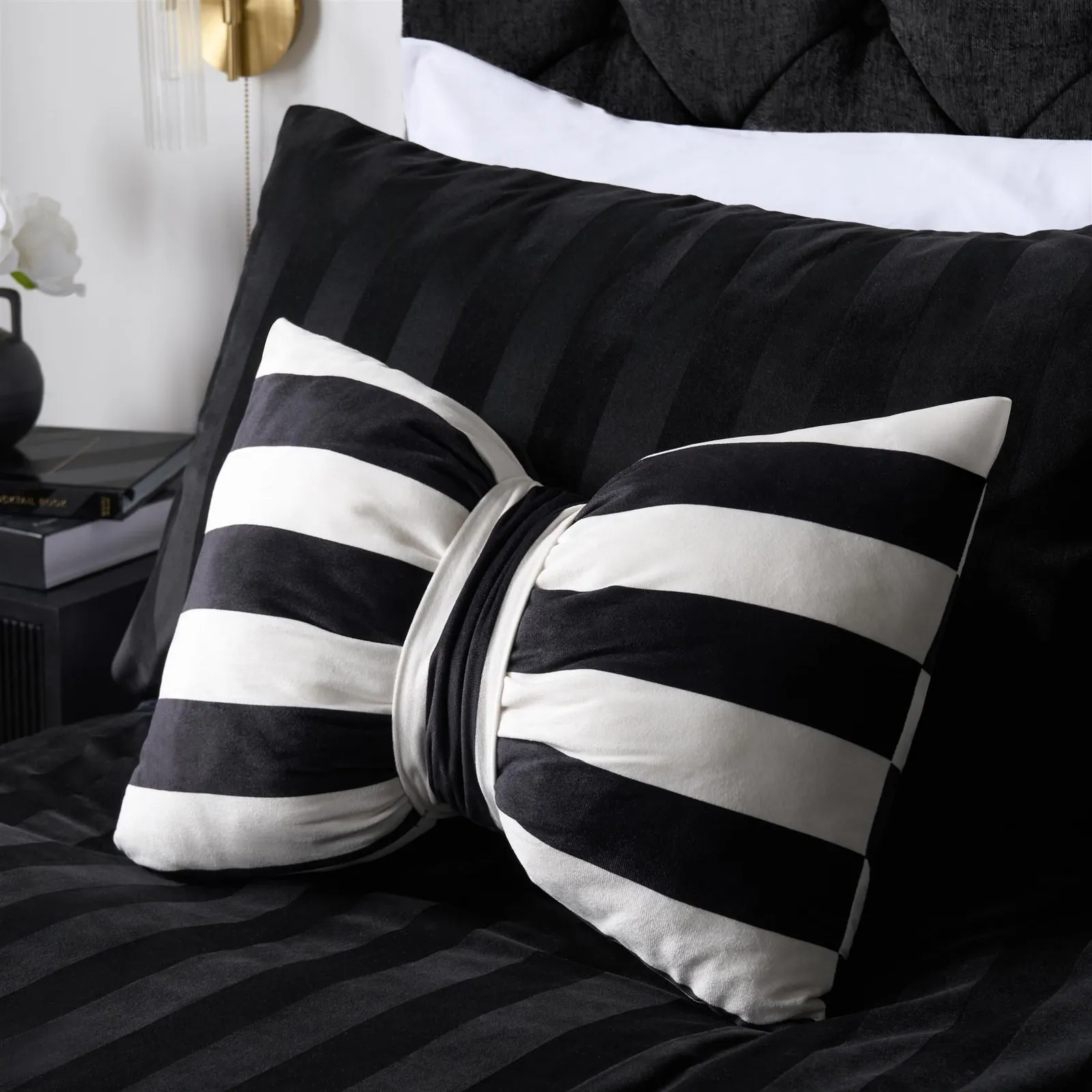 OHS Soft Striped Bow Shaped Decorative Scatter Cushion Back Support Pillow in White