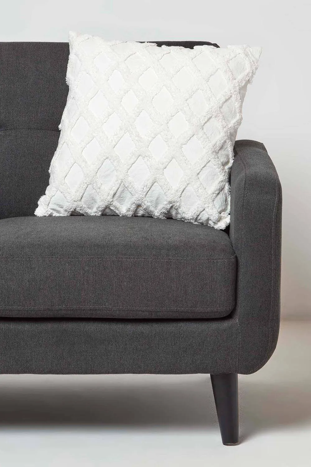 Homescapes Geometric Diamond Tufted Cotton Cushion in White 2