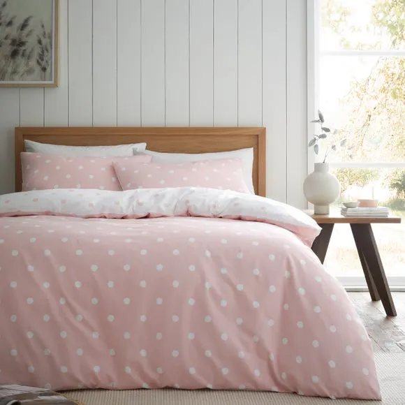 Catherine Lansfield Polka Dot 100% Brushed Cotton Duvet Cover & Pillowcase Set