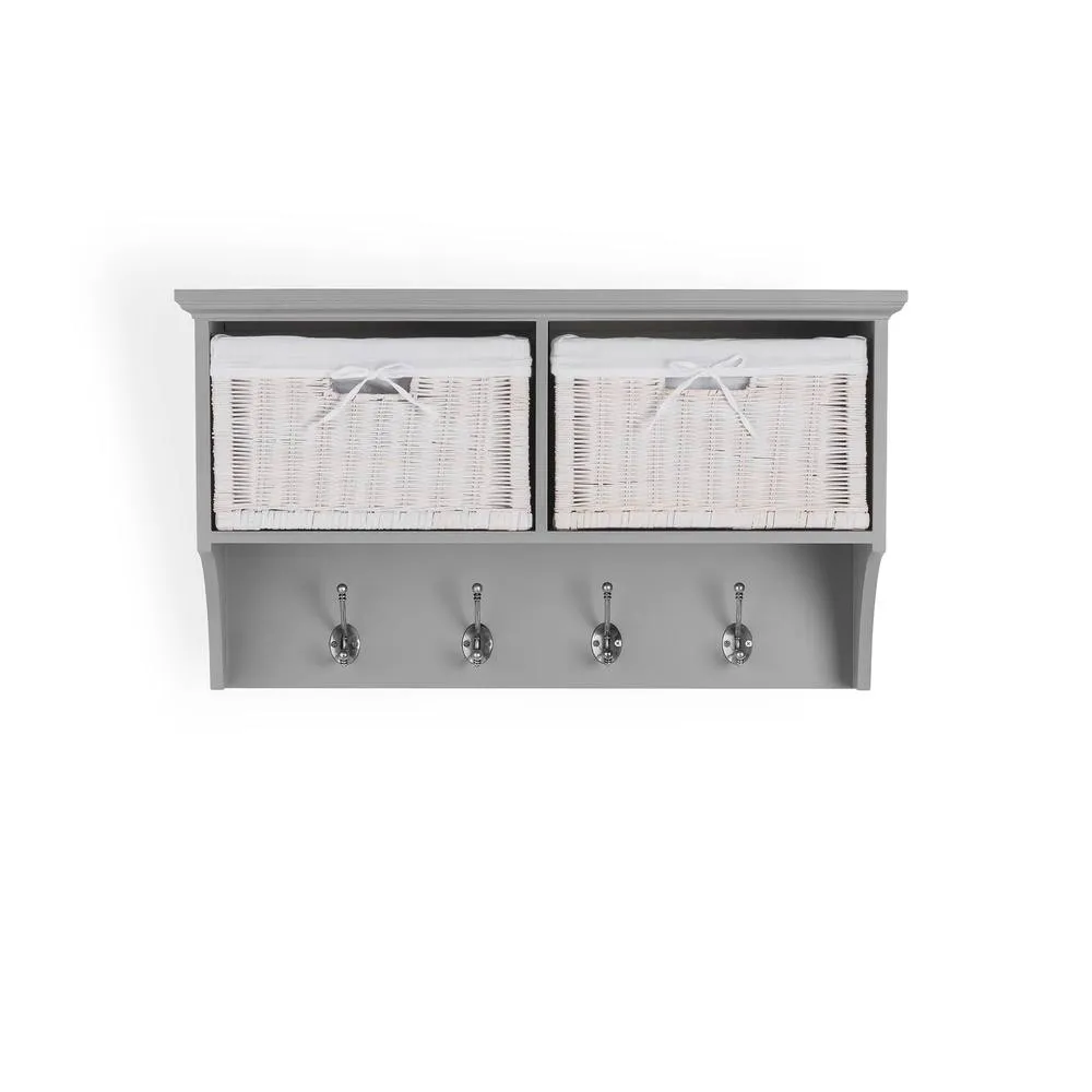 Statement Furniture Tetbury 2 White Wicker Basket & Grey Cushion Hallway Set in Light Grey 6