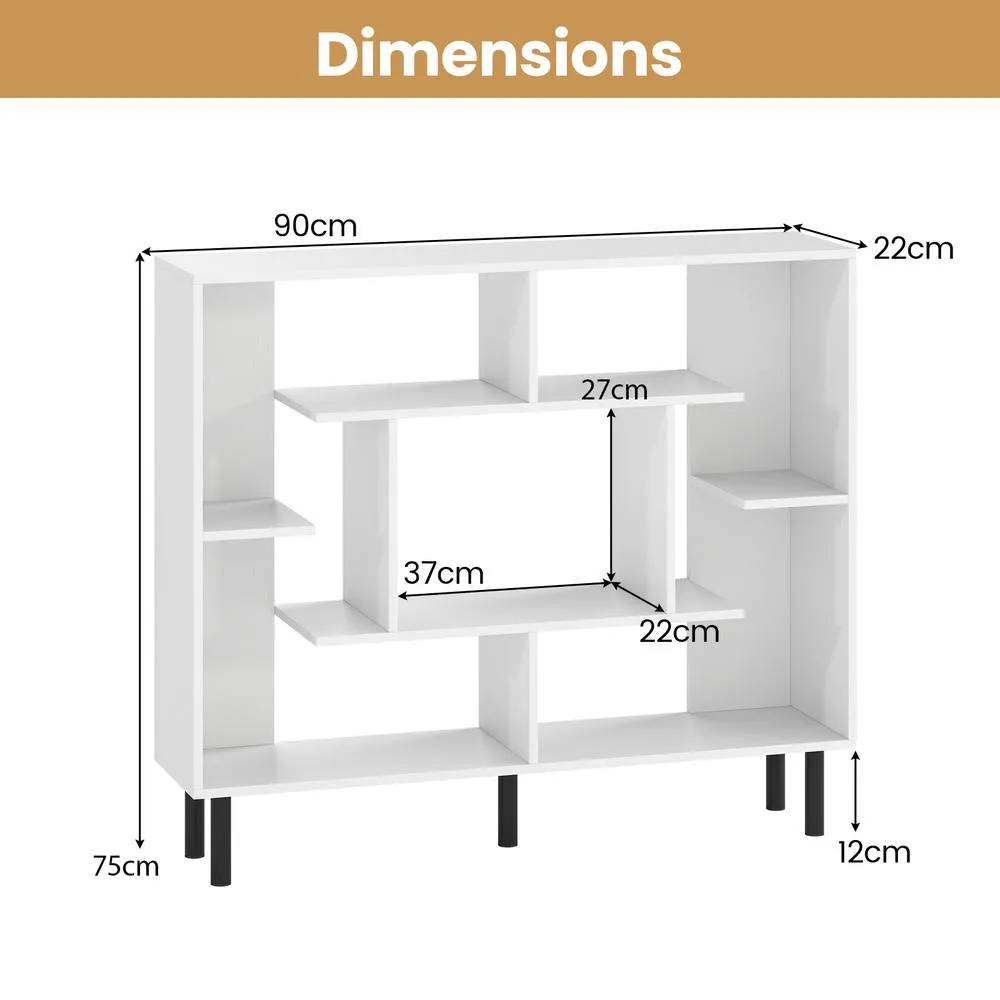 Costway Modern Geometric Bookcase Wooden Open Bookshelf Display Shelves in White 2