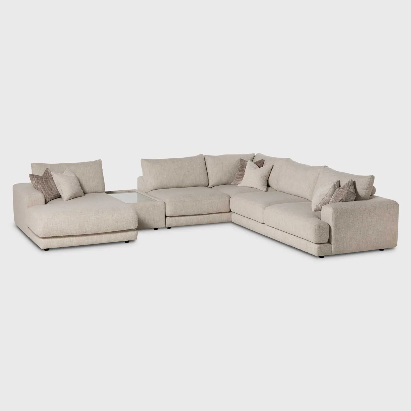 Lomax RHF Large Chaise Corner Modular Sofa with Table, Neutral Fabric | Barker & Stonehouse