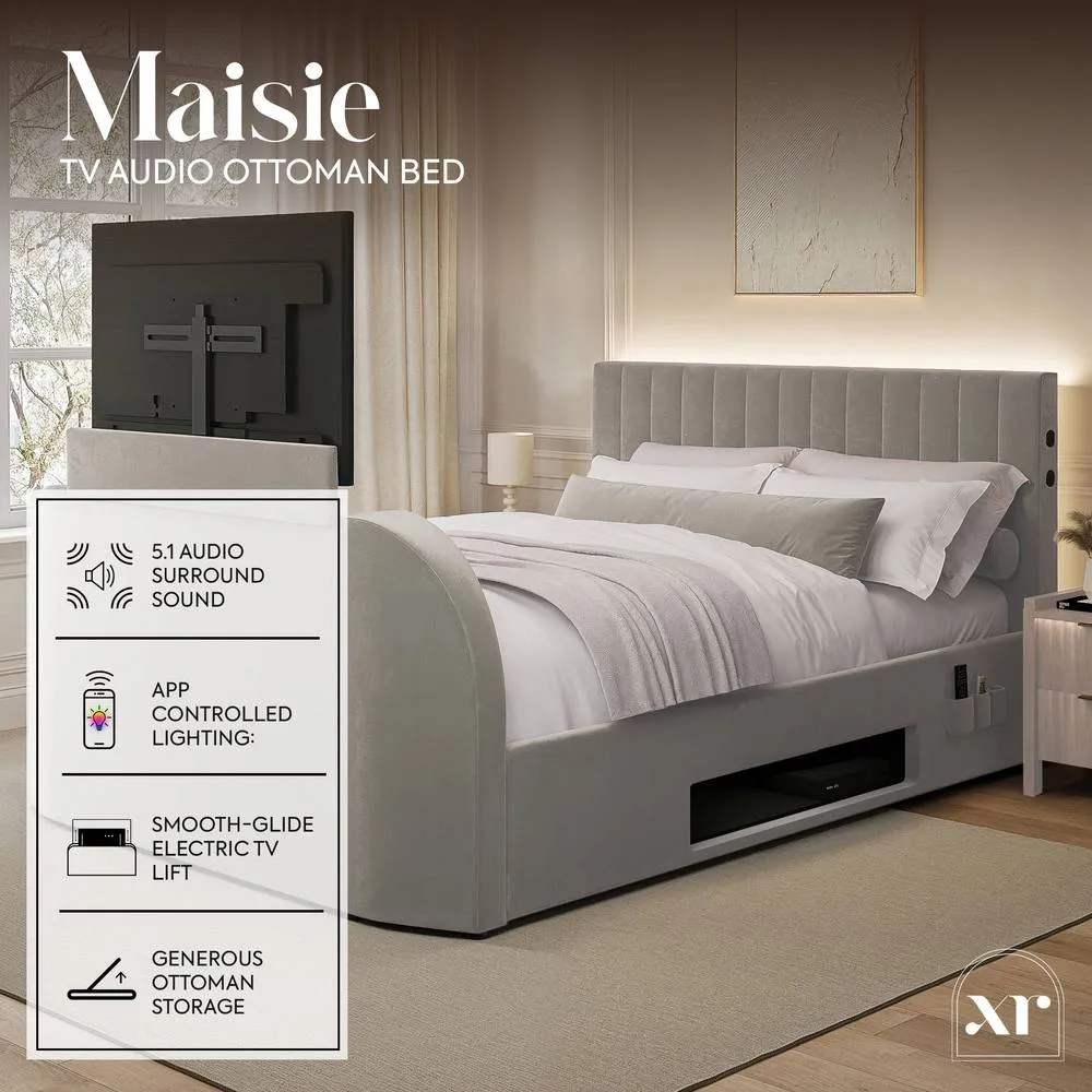 X Rocker Maisie 5.1 Ottoman TV Lift Bed, Surround Sound & App Controlled LED in Grey 2