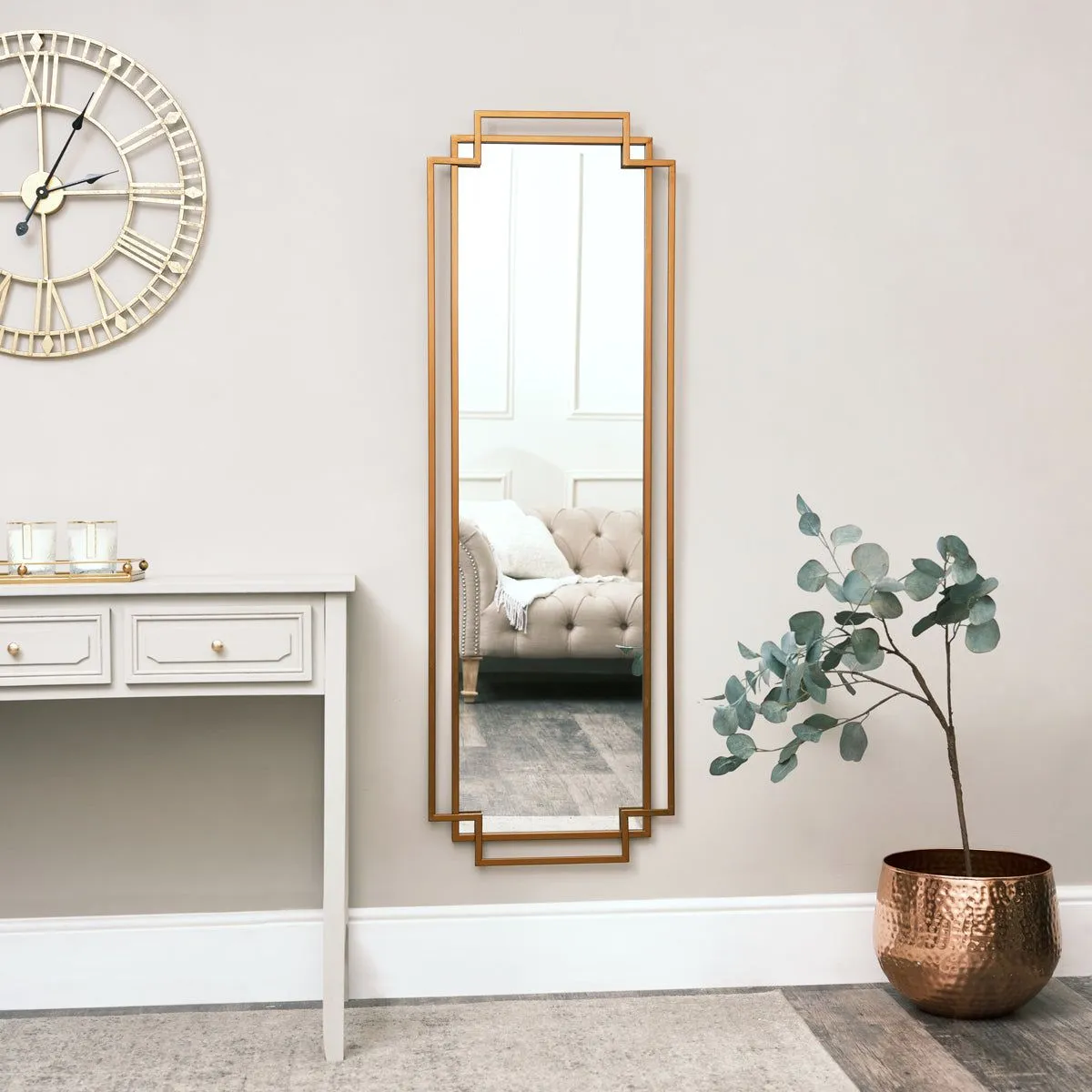 Melody Maison Copper Art Deco Wall Mirror 142cm X 47cm 2
